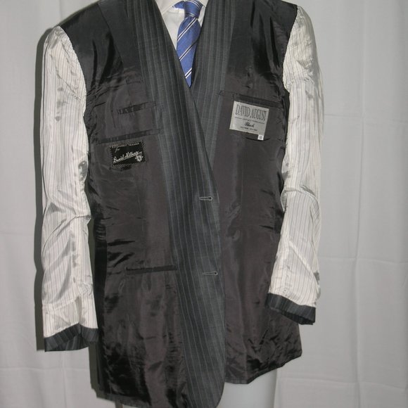 David August Bespoke Gray Yacht Striped Two Button Suit Jacket 44L - Picture 8 of 11